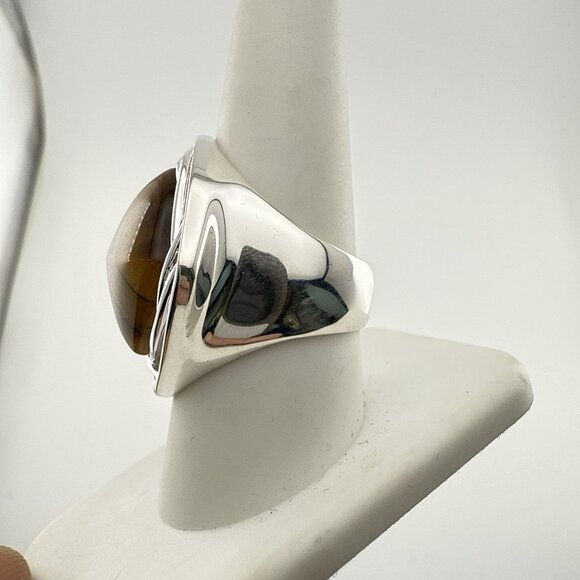 QVC Tigers Eye Ring Sterling Silver Modernist Cabochon Pyramid 925 Size 9 - Picture 6 of 15